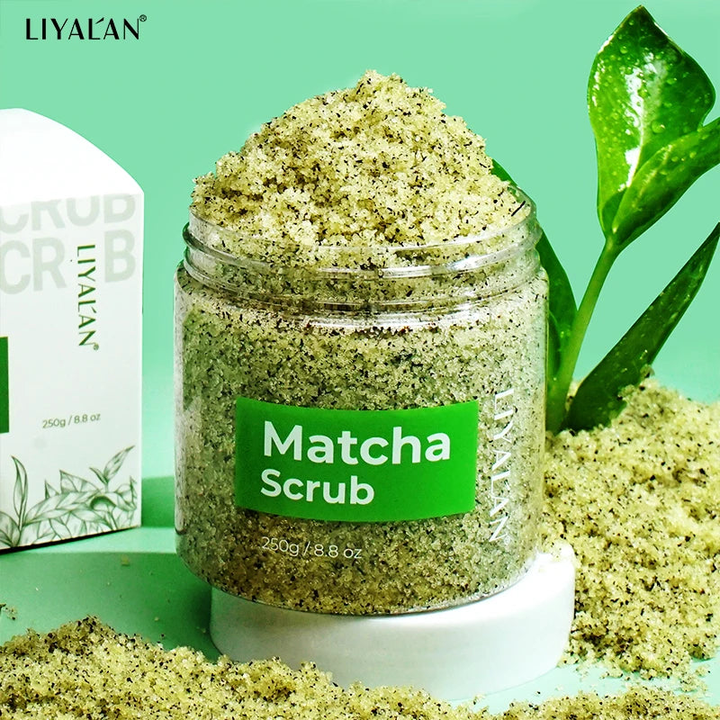 Matcha Green Tea Scrub Body Exfoliating Sea Salt Deep Cleansing Softening with Almond Oil Nourishing Moisturizing Even Skin Tone