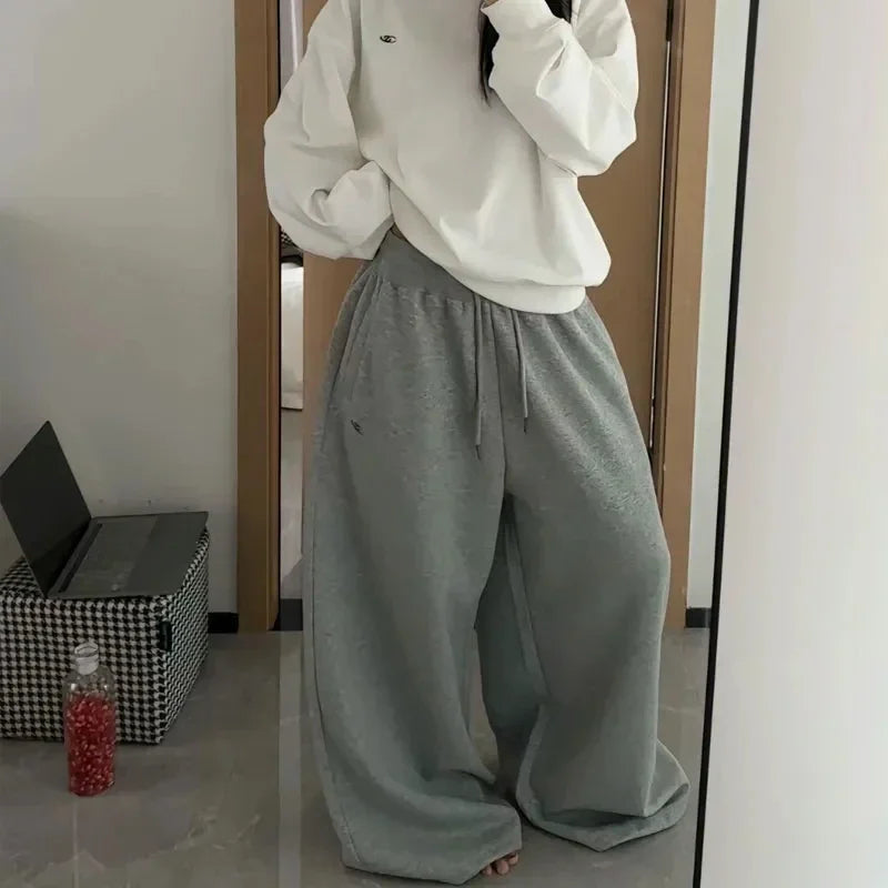 Y2K Cotton Sweatpants Woman Oversize Streetwear Loose Casual Drawstring Trousers Korean High Waist All Match Jogger Pants New