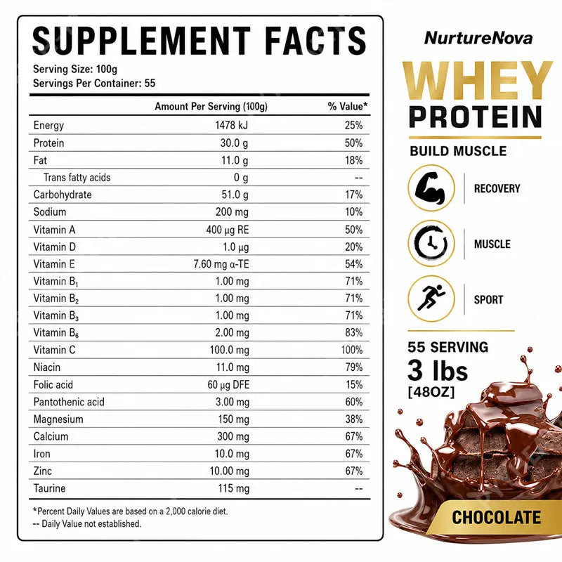 Chocolate Whey Protein Powder 100% Whey Protein Supplement Enhanced Muscle Builder & Recovery Protein with Digestive Enzymes