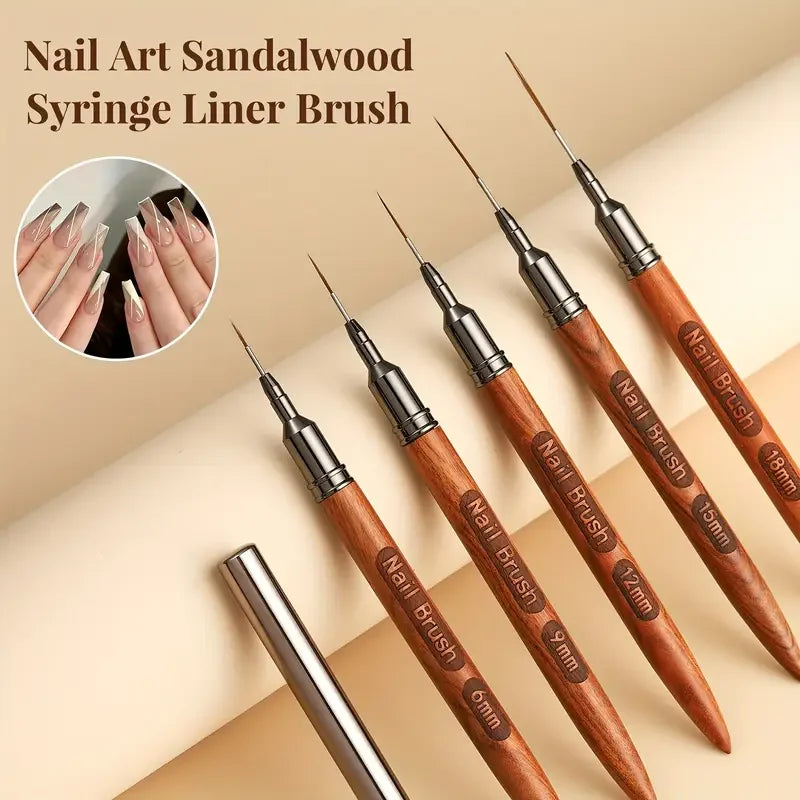 Nail Art Line Brush Set, 5-Piece Outline Brushes, Art Design Brushes for Long Lines and Detailed Painting, Sizes 6/9/12/15/18mm
