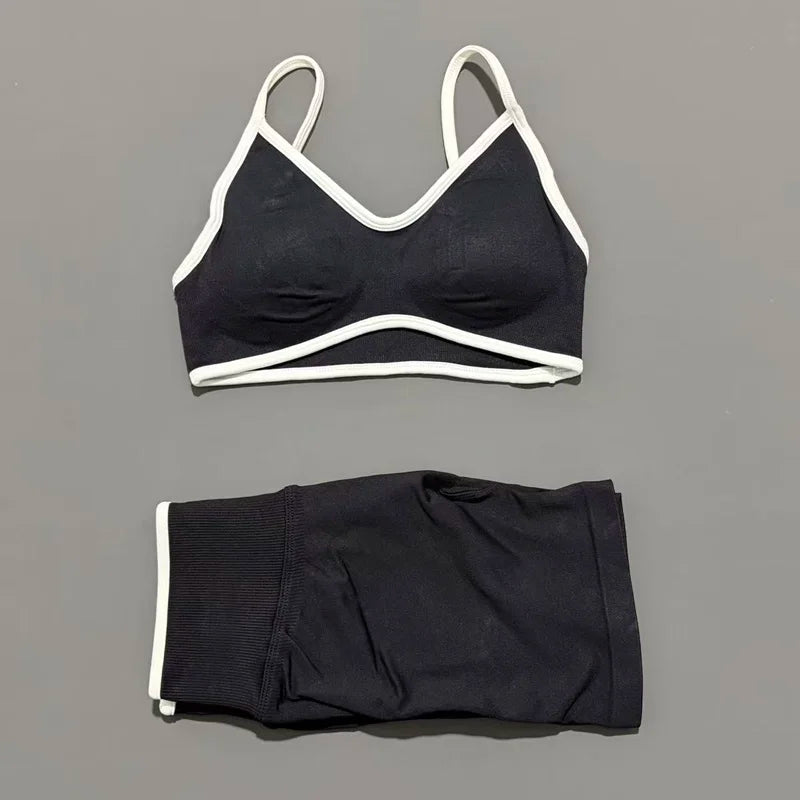 HISTELLO 2 Piece Gym Set Women Seamless Sports Clothes Tummy Control Gym Shorts High Support Yoga Bra Top Pilates Fitness Sets