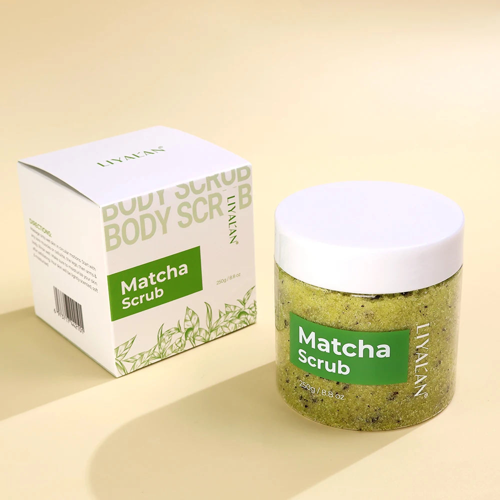 Matcha Green Tea Scrub Body Exfoliating Sea Salt Deep Cleansing Softening with Almond Oil Nourishing Moisturizing Even Skin Tone
