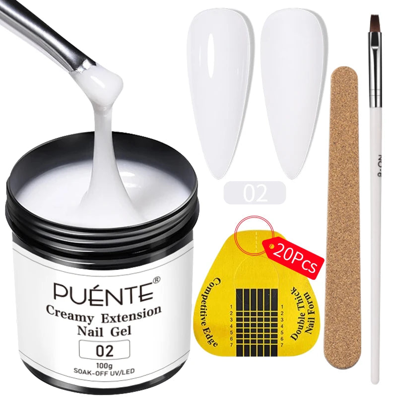 PUENTE 4Pcs/set 100g Big Volume Creamy Extension Nail Gel Clear White Pink Colors Building Gel Soak Off UV Nail Art Varnish Kit