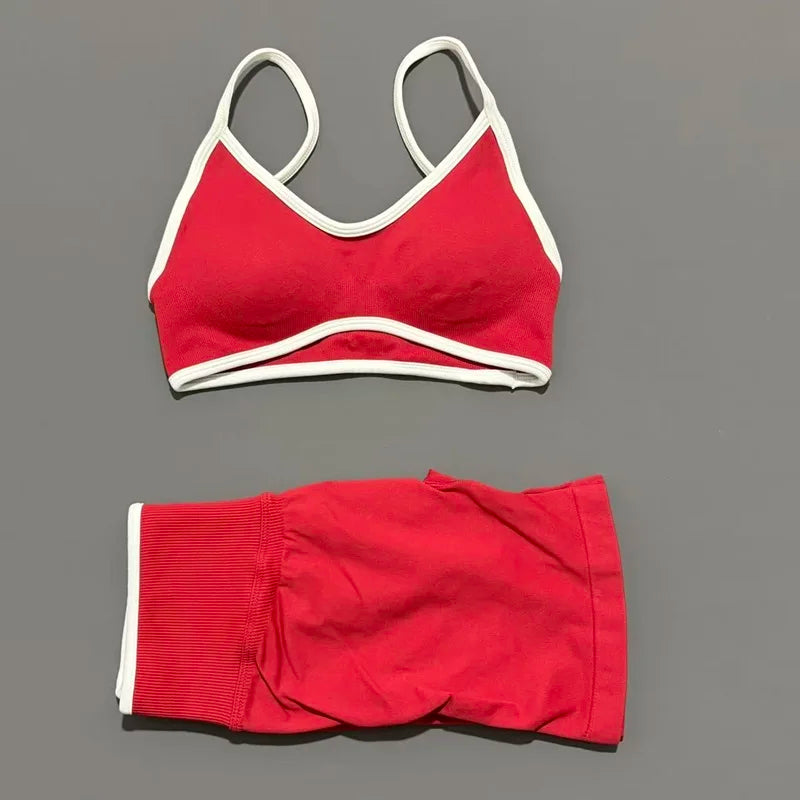 HISTELLO 2 Piece Gym Set Women Seamless Sports Clothes Tummy Control Gym Shorts High Support Yoga Bra Top Pilates Fitness Sets