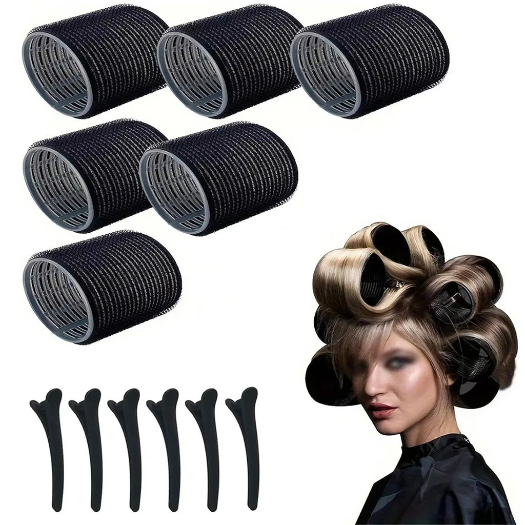 12pcs Ladies Hair Accessories Set (6pc Curling Irons + 6pc Clips) Black Family Hair Curling Tool for Styling Bangs And Daily Out