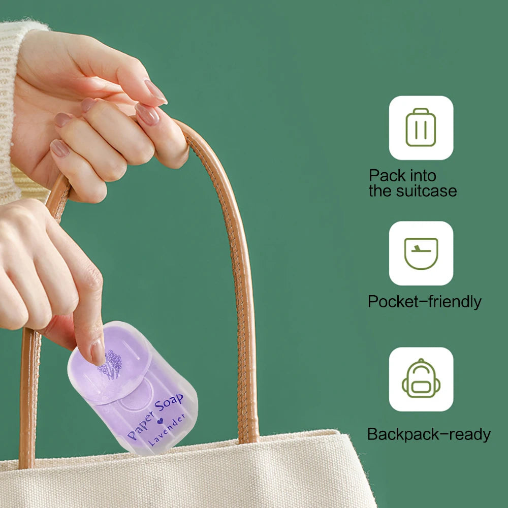 Portable Hand Soap Sheets for Travel | Dissolving Cleanser Wipes | Alcohol-Free | On-the-Go 50 Sheets/Box