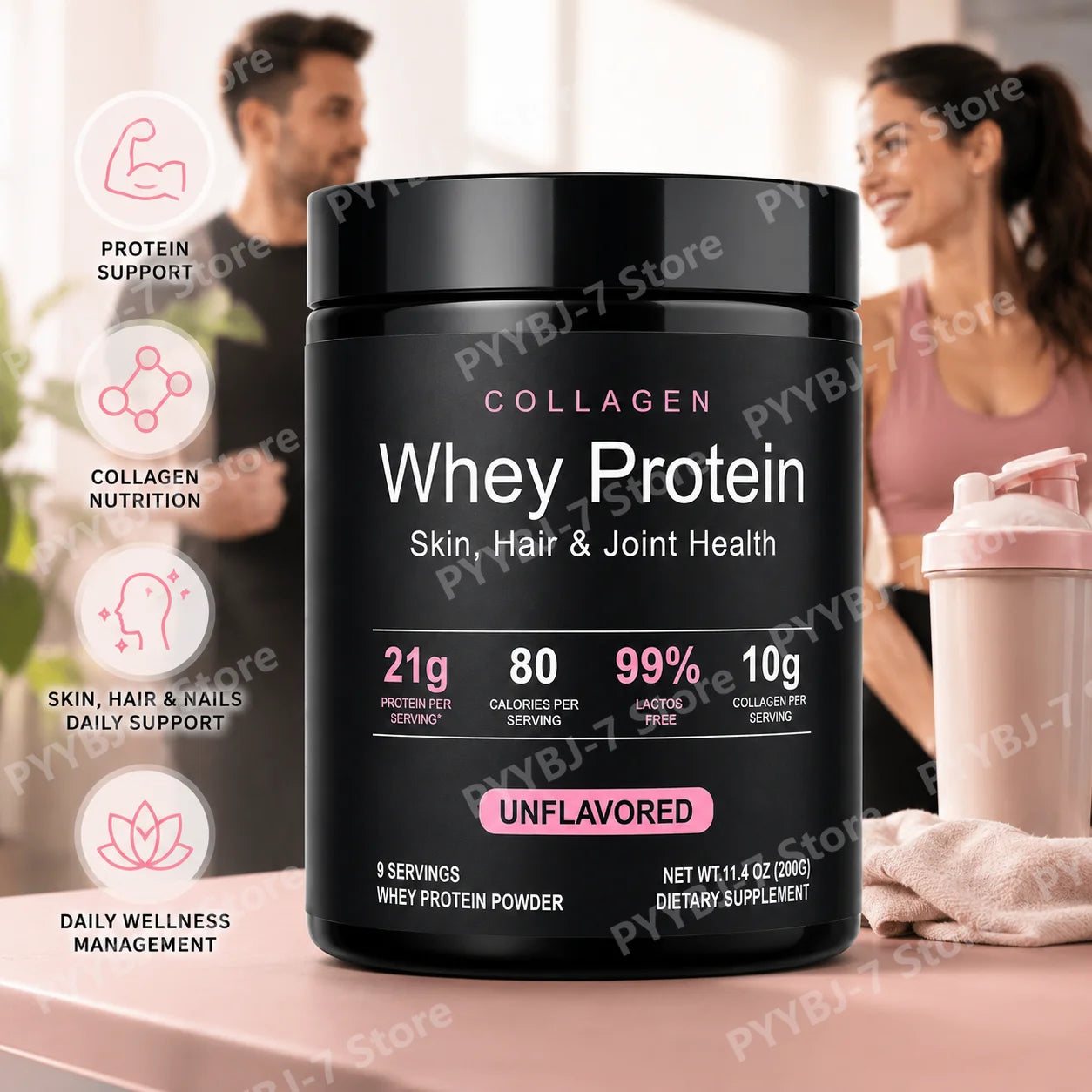 Whey Protein Powder Unflavored Muscle Recovery Joint Health Skin Hydration Grass-Fed Collagen Daily Nutrition Support