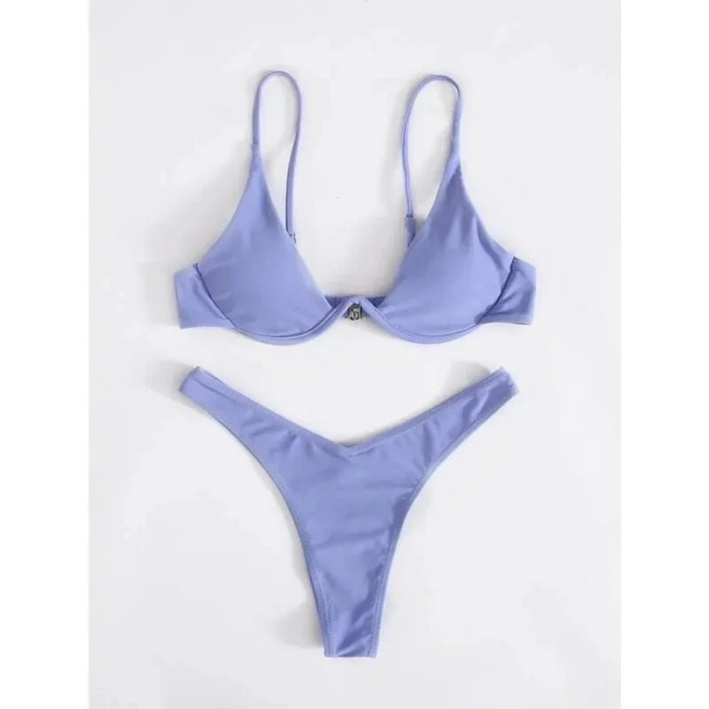 Split Bikini Push Up Swimsuit Women Sexy Triangle High Cut Thong Bikini Set Summer 2025 New Beach Vacation Bathing Suit 2 Piece